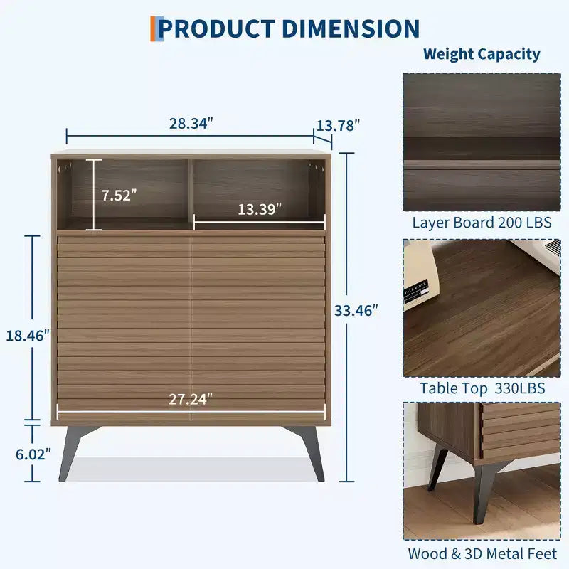 Adjustable Shelves,Kitchen, EntrywayFluted Storage Cabinet Sideboard Buffet Cabinet with Storage,