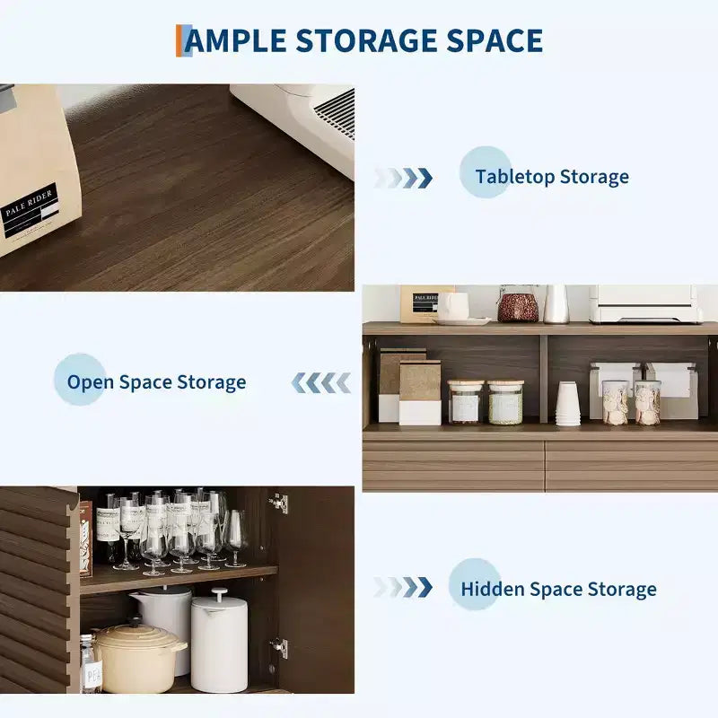 Adjustable Shelves,Kitchen, EntrywayFluted Storage Cabinet Sideboard Buffet Cabinet with Storage,
