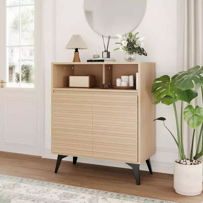 Adjustable Shelves,Kitchen, EntrywayFluted Storage Cabinet Sideboard Buffet Cabinet with Storage,