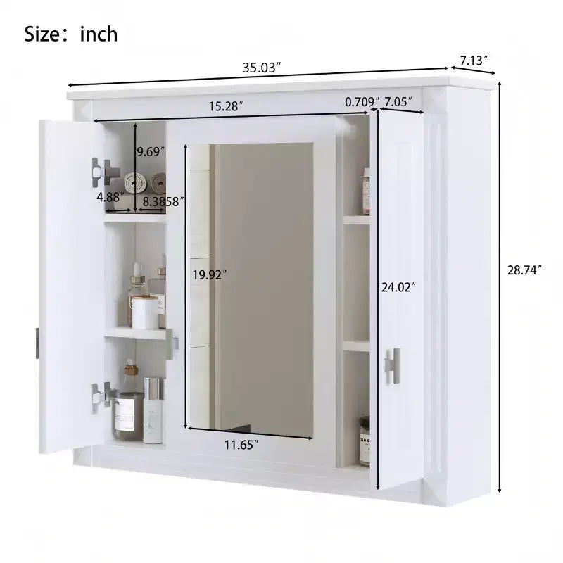 Armadietto portamedicine rettangolare a montaggio superficiale da 34" L x 28" A con specchio e ripiani regolabili