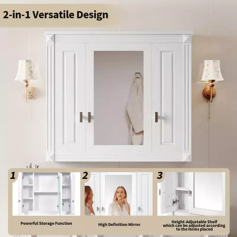 Armadietto portamedicine rettangolare a montaggio superficiale da 34" L x 28" A con specchio e ripiani regolabili