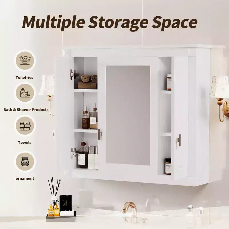 Armadietto portamedicine rettangolare a montaggio superficiale da 34" L x 28" A con specchio e ripiani regolabili