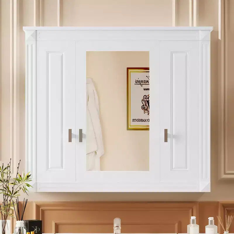 Armadietto portamedicine rettangolare a montaggio superficiale da 34" L x 28" A con specchio e ripiani regolabili