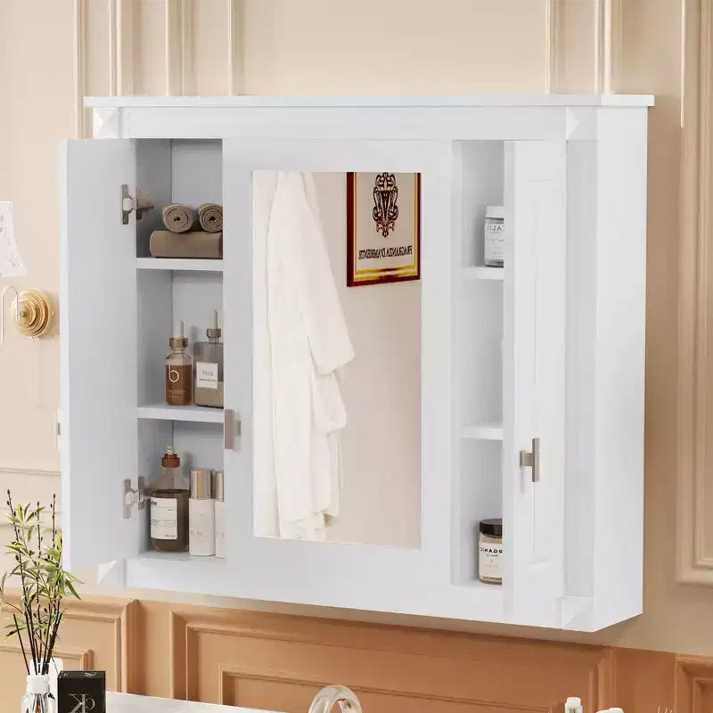 Armadietto portamedicine rettangolare a montaggio superficiale da 34" L x 28" A con specchio e ripiani regolabili