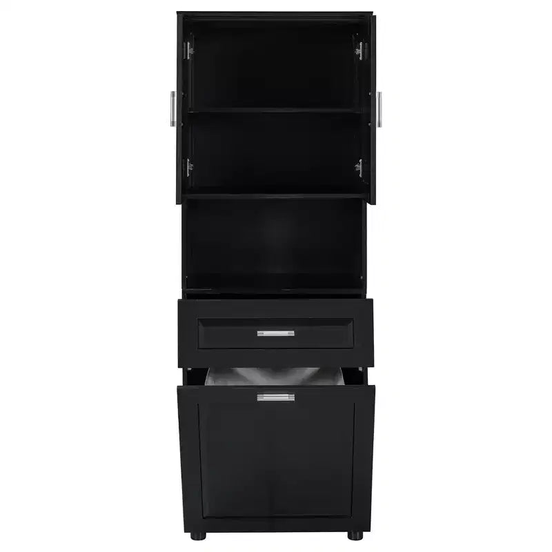 Mobile alto e stretto per bagno con cesto portabiancheria, 2 ante e 1 cassetto, per bagno, lavanderia o soggiorno