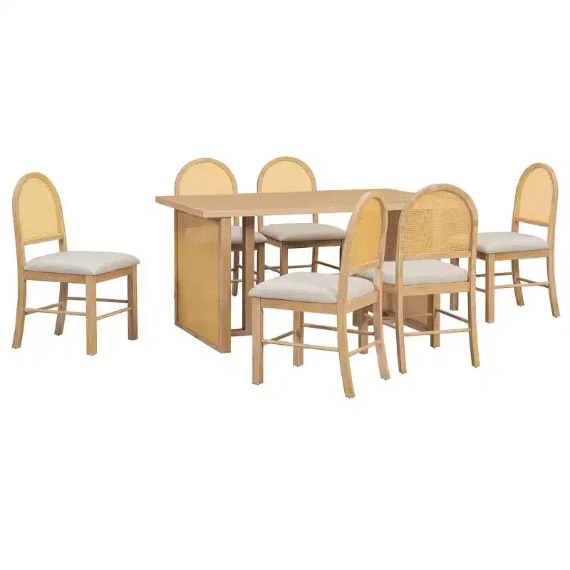 Tavolo da pranzo in stile rustico con tavolo rettangolare da 59.8 pollici e sedie in rattan imbottite