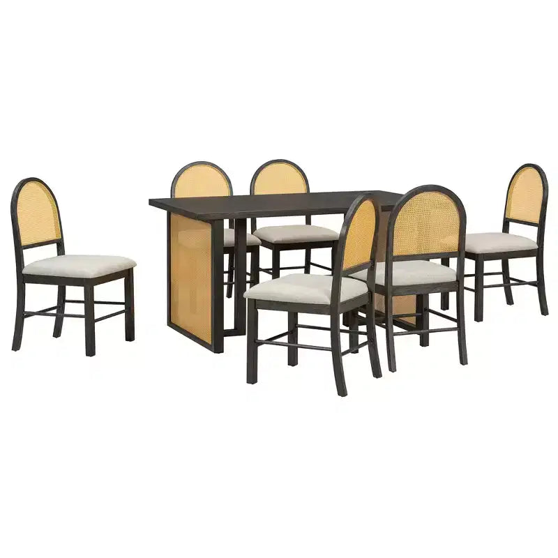Tavolo da pranzo in stile rustico con tavolo rettangolare da 59.8 pollici e sedie in rattan imbottite