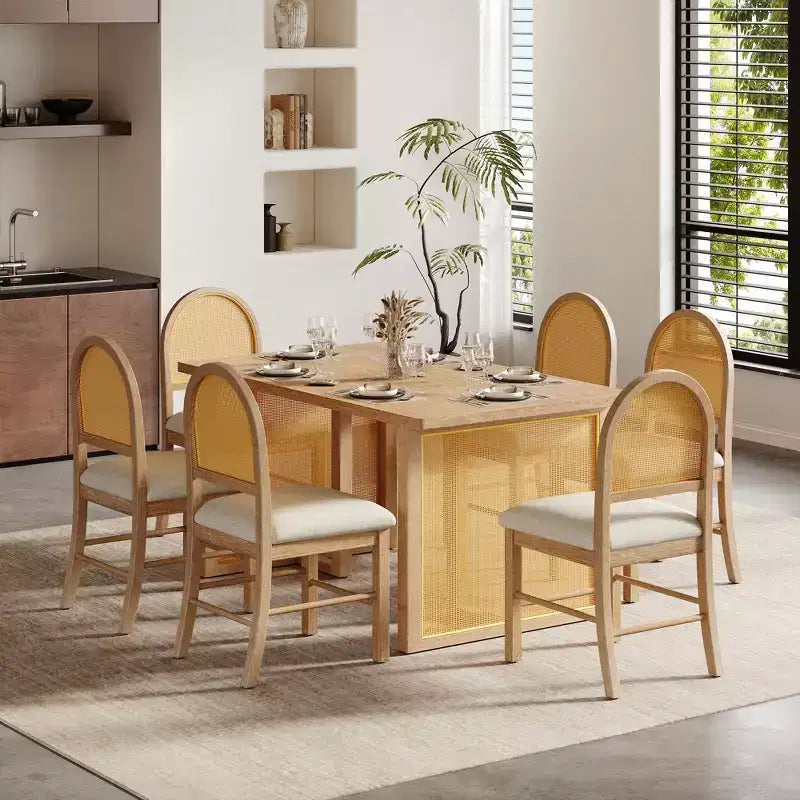 Tavolo da pranzo in stile rustico con tavolo rettangolare da 59.8 pollici e sedie in rattan imbottite