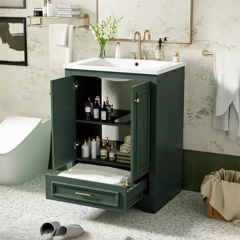 Mobile bagno moderno da 24 pollici, mobile lavabo singolo con 2 ante e 1 cassetto, ripiani regolabili