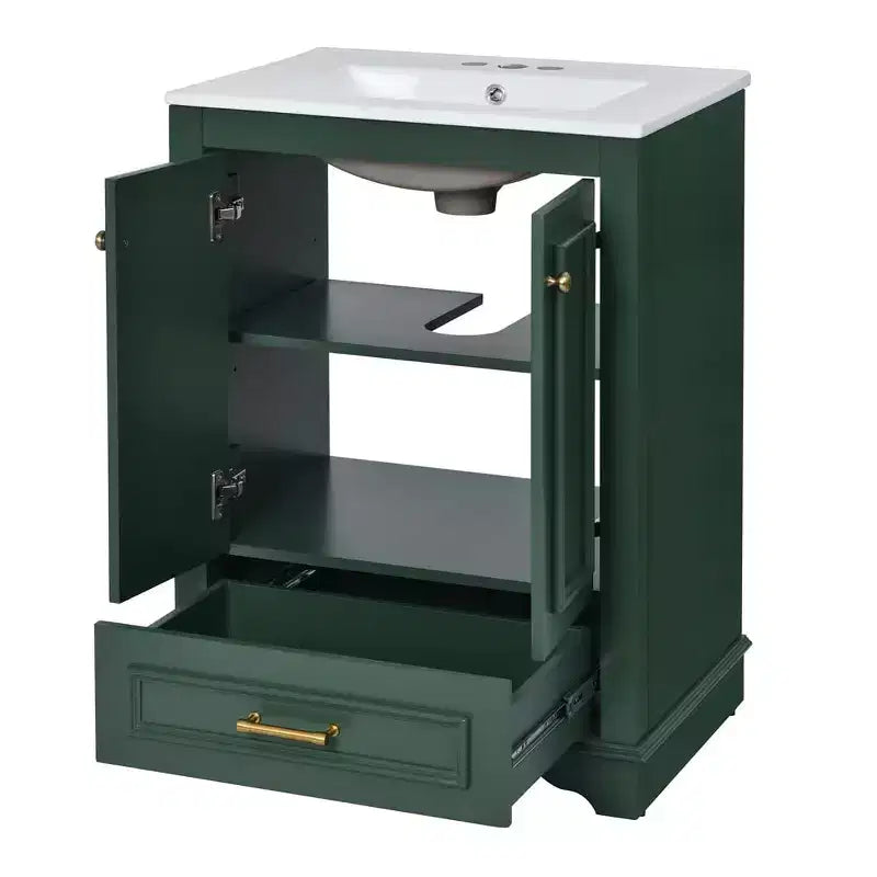Mobile bagno moderno da 24 pollici, mobile lavabo singolo con 2 ante e 1 cassetto, ripiani regolabili