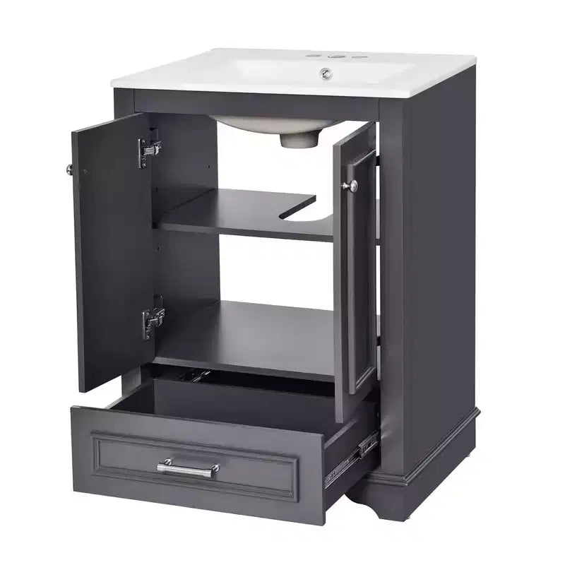 Mobile bagno moderno da 24 pollici, mobile lavabo singolo con 2 ante e 1 cassetto, ripiani regolabili