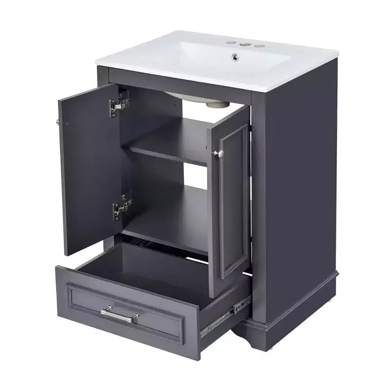 Mobile bagno moderno da 24 pollici, mobile lavabo singolo con 2 ante e 1 cassetto, ripiani regolabili