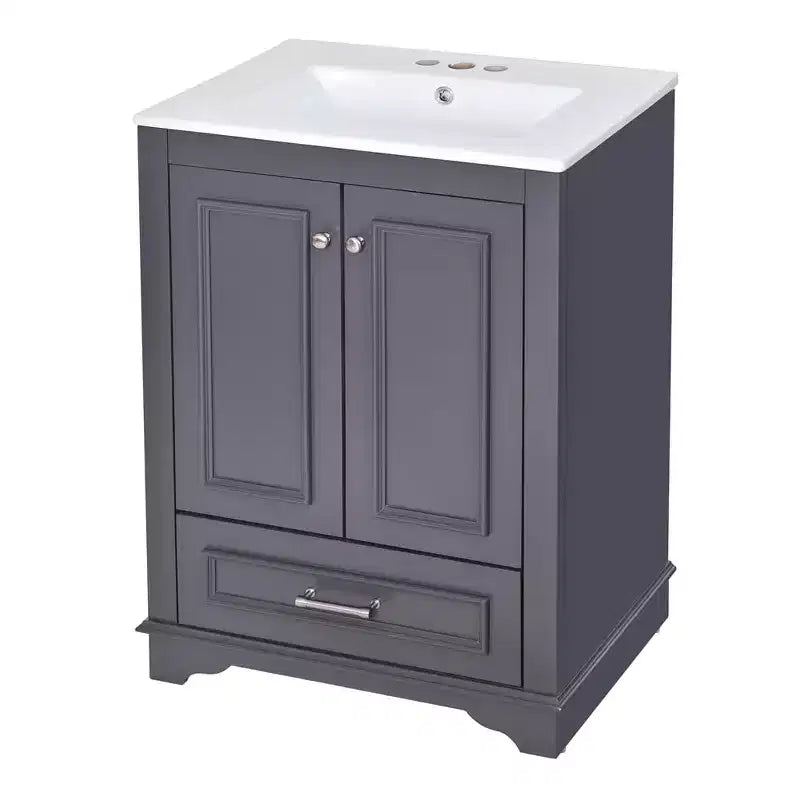Mobile bagno moderno da 24 pollici, mobile lavabo singolo con 2 ante e 1 cassetto, ripiani regolabili