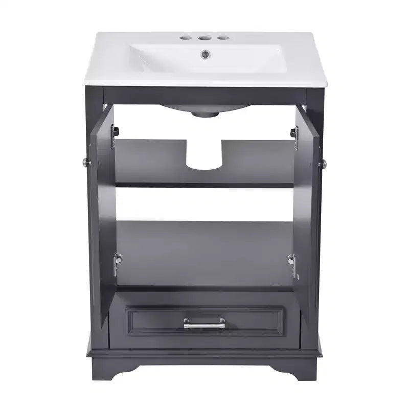 Mobile bagno moderno da 24 pollici, mobile lavabo singolo con 2 ante e 1 cassetto, ripiani regolabili