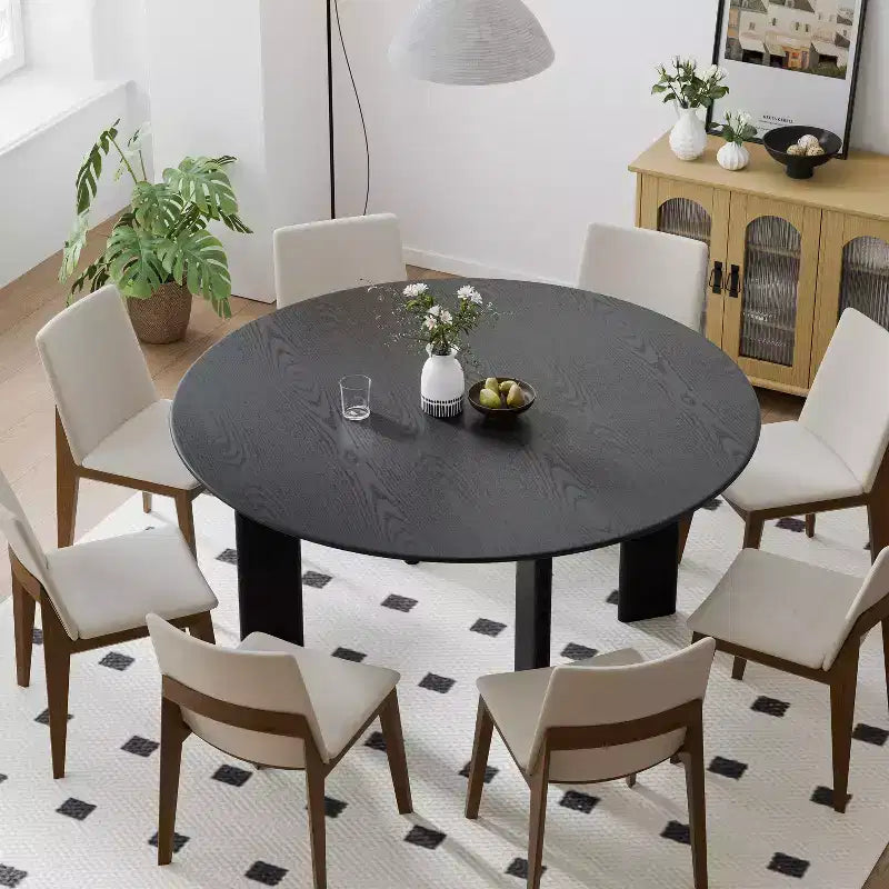 PexFix 59 Modern Round Dining Table for 6-8 with Dense Wood Tabletop & Stable Base Wooden Dining Table for Kitchen Dining Room Black