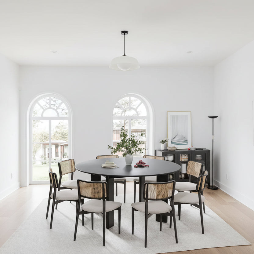 59 Modern Round Dining Table for 6-8 with Dense Wood Tabletop & Stable Base Wooden Dining Table for Kitchen Dining Room Black