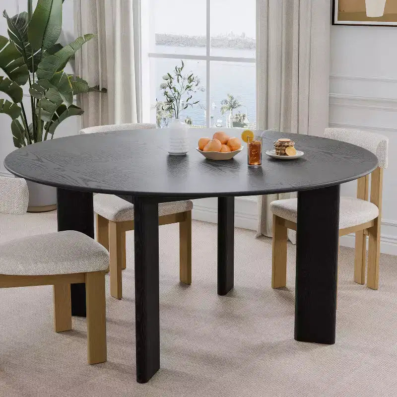 59 Modern Round Dining Table for 6-8 with Dense Wood Tabletop & Stable Base Wooden Dining Table for Kitchen Dining Room Black