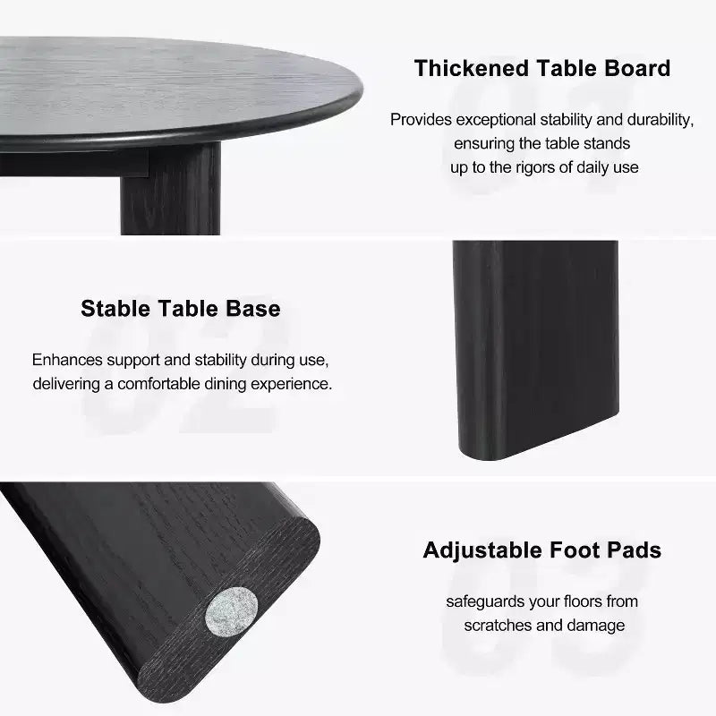 59 Modern Round Dining Table for 6-8 with Dense Wood Tabletop & Stable Base Wooden Dining Table for Kitchen Dining Room Black