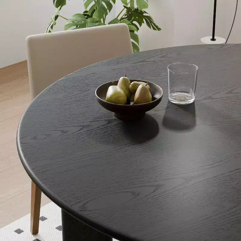 59 Modern Round Dining Table for 6-8 with Dense Wood Tabletop & Stable Base Wooden Dining Table for Kitchen Dining Room Black